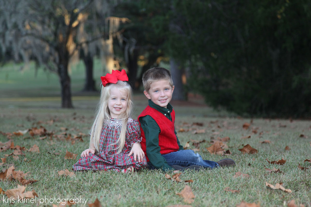 Holiday portrait of a brother and sister at Killearn Country Club in Tallahassee, Florida