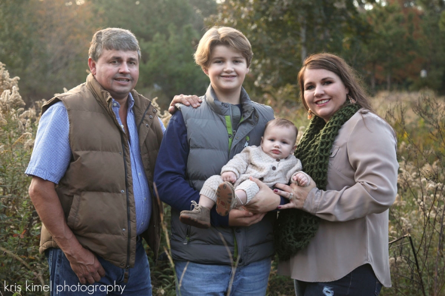 outdoor family portrait in field in South Georgia