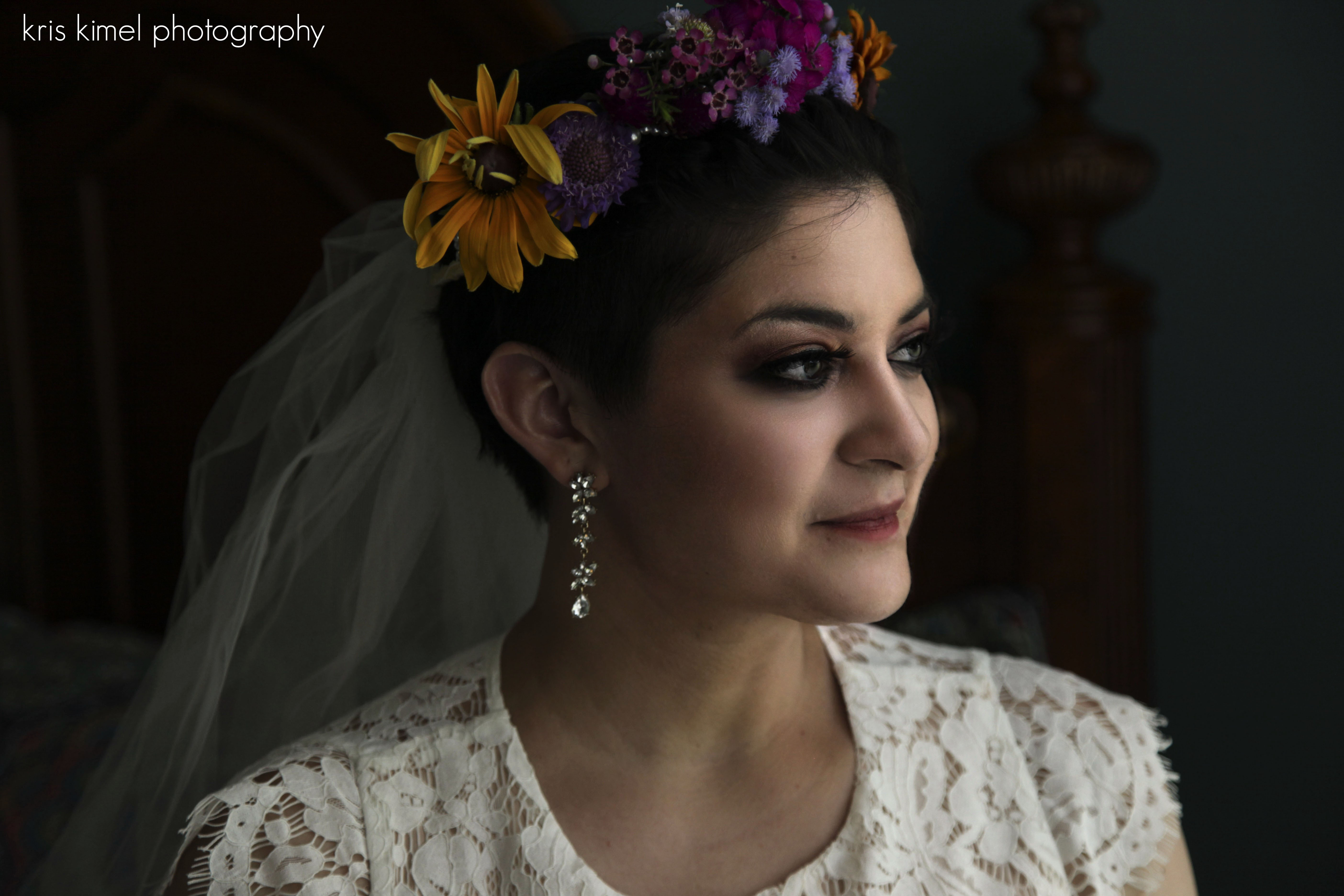 portrait of bride wearing a flower crown